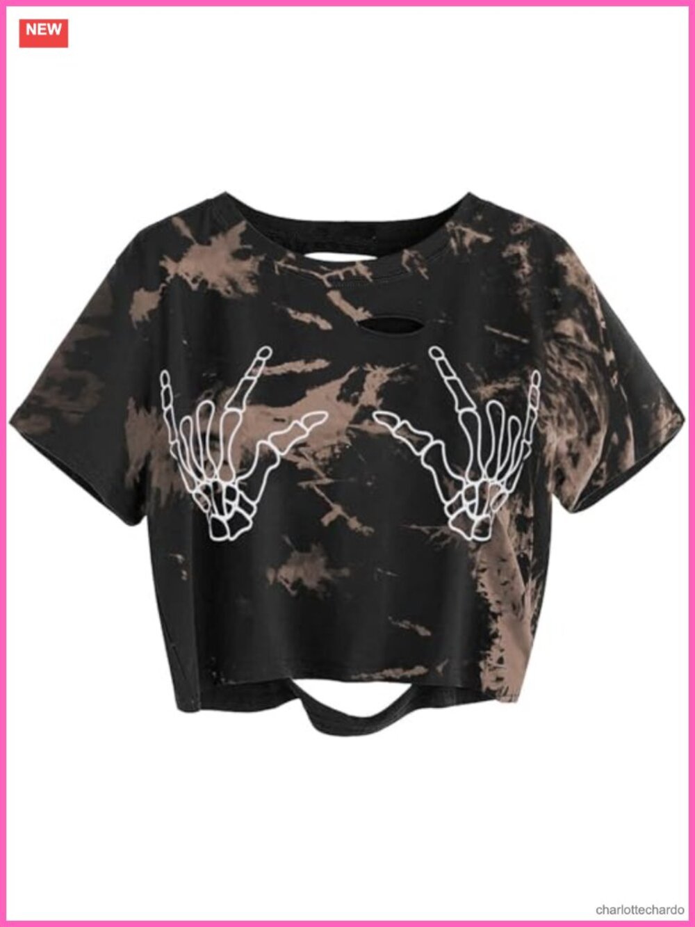 Women's Skull Graphic Distressed Cropped Ripped Tee Short Sleeve Crew Neck